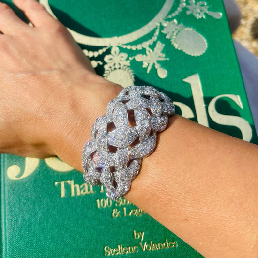 Antique Art Deco 30cts Old European Cut Diamond Bangle Bracelet in Platinum