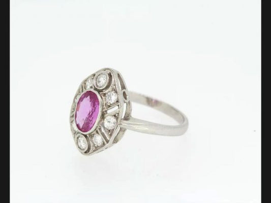 Vintage Pink Sapphire and Diamond Ring, 18ct White Gold