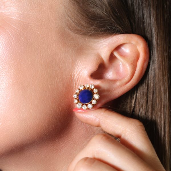 Vintage Lapis Lazuli and Diamond Cluster Day and Night Earrings