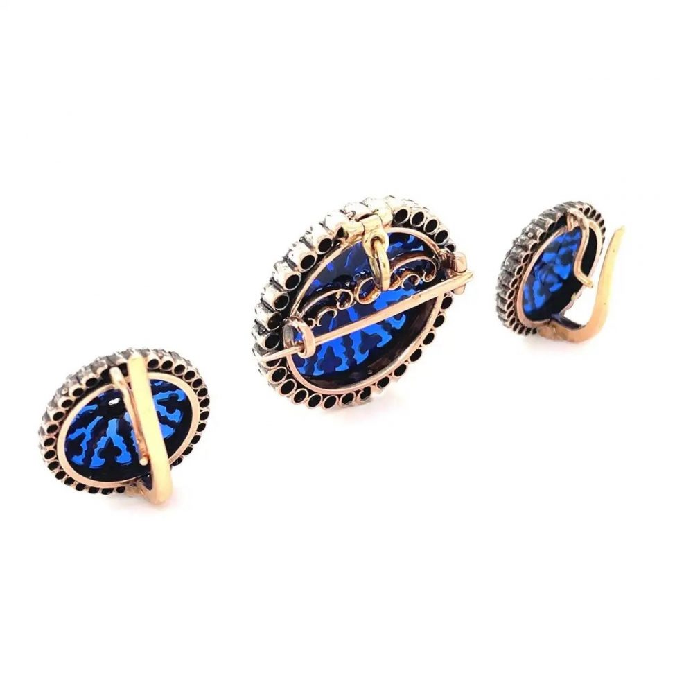 Antique Victorian Blue Glass and Diamond Demi Parure