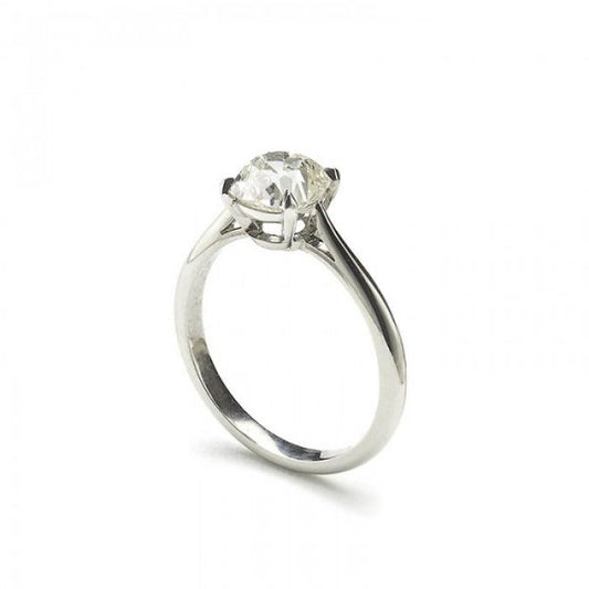 Cushion Cut Diamond Solitaire Engagement Ring in Platinum; four-claw set with a 1.64ct K colour VS1 clarity cushion old-cut diamond, with certificate