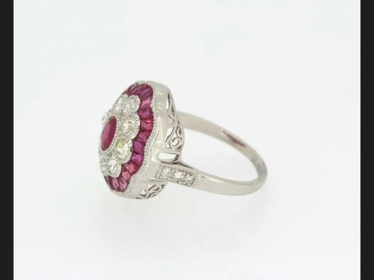 Vintage Ruby and Diamond Cluster Ring, Platinum