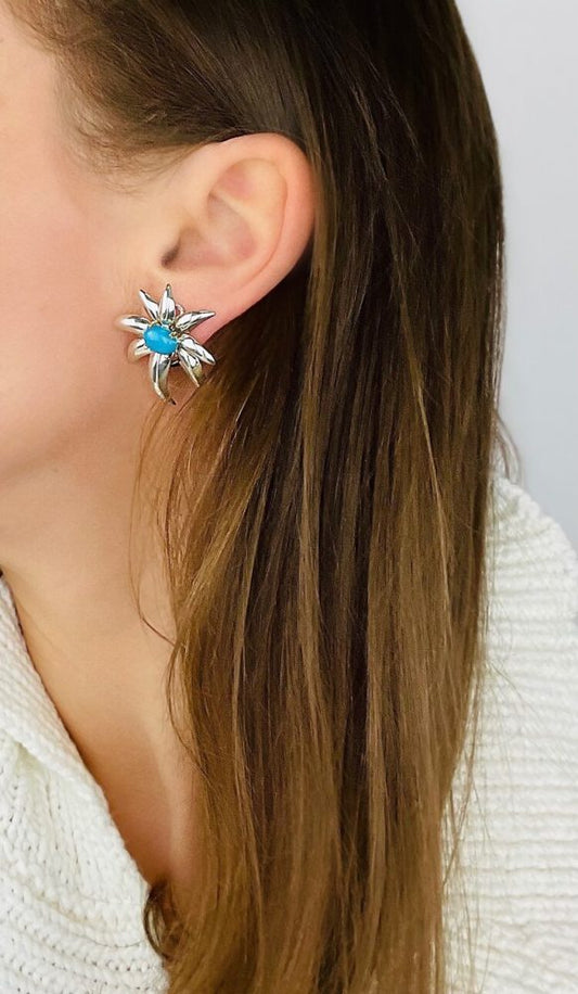 Vintage Tiffany and Co Turquoise Fireworks Clip On Earrings in 18ct Gold and Silver, Fitted with double hinged omega clip backings, in original box, Circa 1995