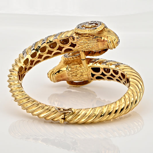 Vintage Italian Gold Double Rams Head Bangle Bracelet