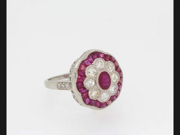 Vintage Ruby and Diamond Cluster Ring, Platinum