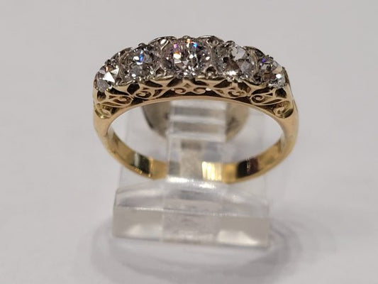 Antique Victorian Old Mine Cut Diamond Five Stone Ring