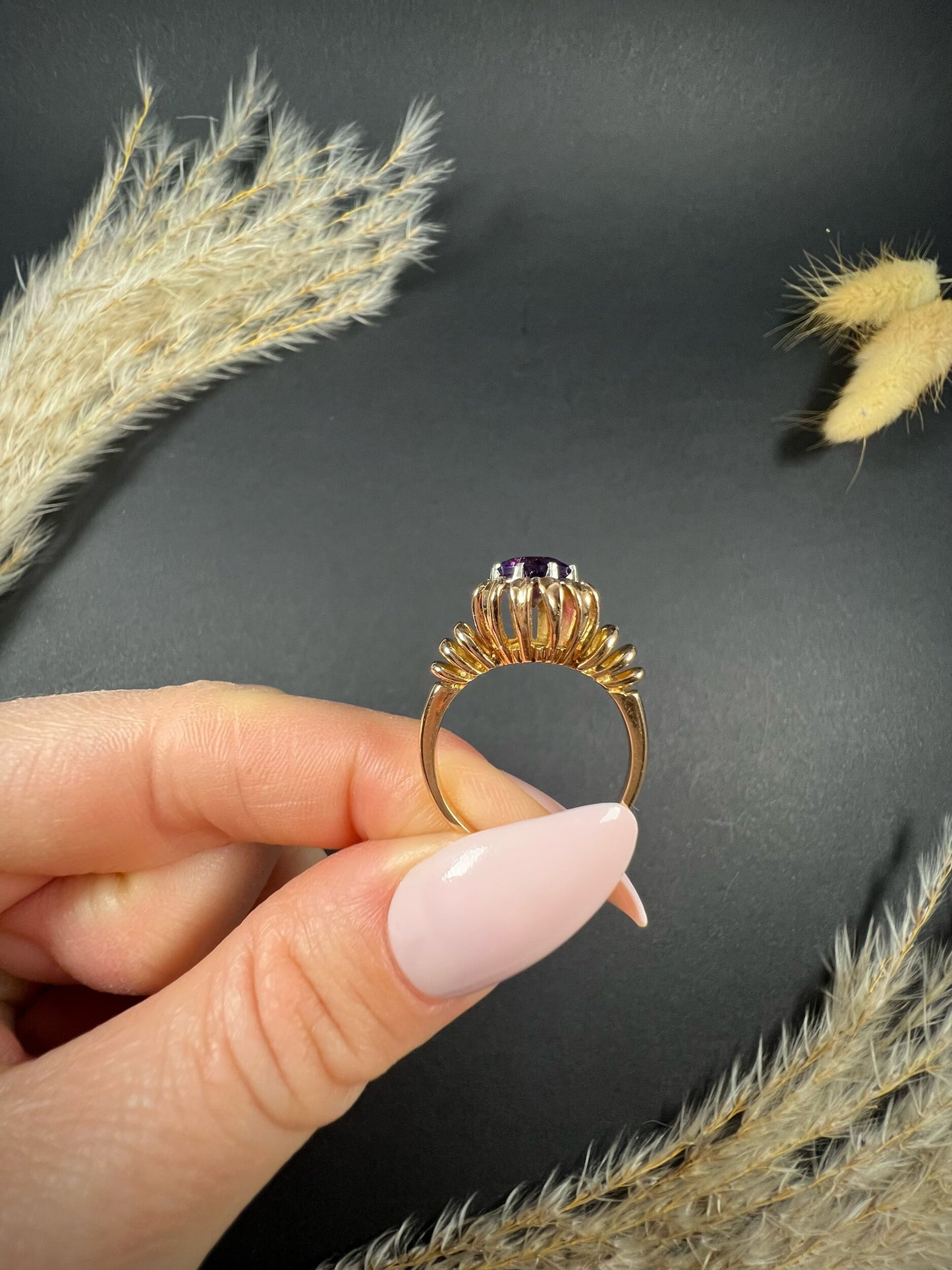 Vintage French 18 Carat Yellow and White Gold Amethyst Ring, Circa 1940