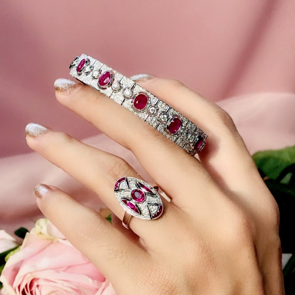 Art Deco Style 8.87ct Ruby and Diamond Bracelet in 18ct White Gold