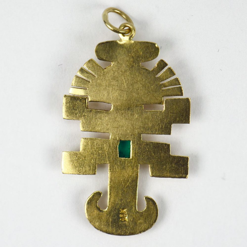 18ct Yellow Gold Aztec God Pendant with Emerald