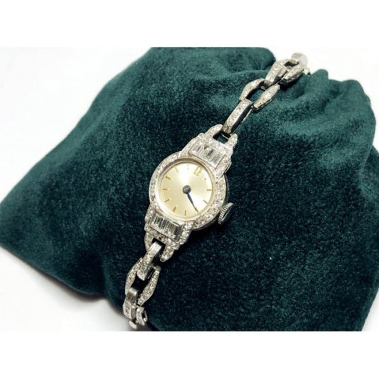 Art Deco Diamond and Platinum Cocktail Watch, manual wind movement signed Bueche-Girod