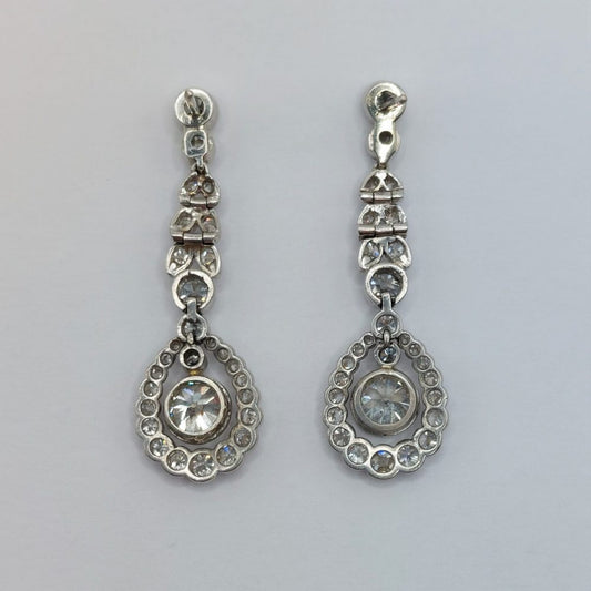 Antique Belle Epoque 3ct Old Cut Diamond Drop Earrings in Platinum