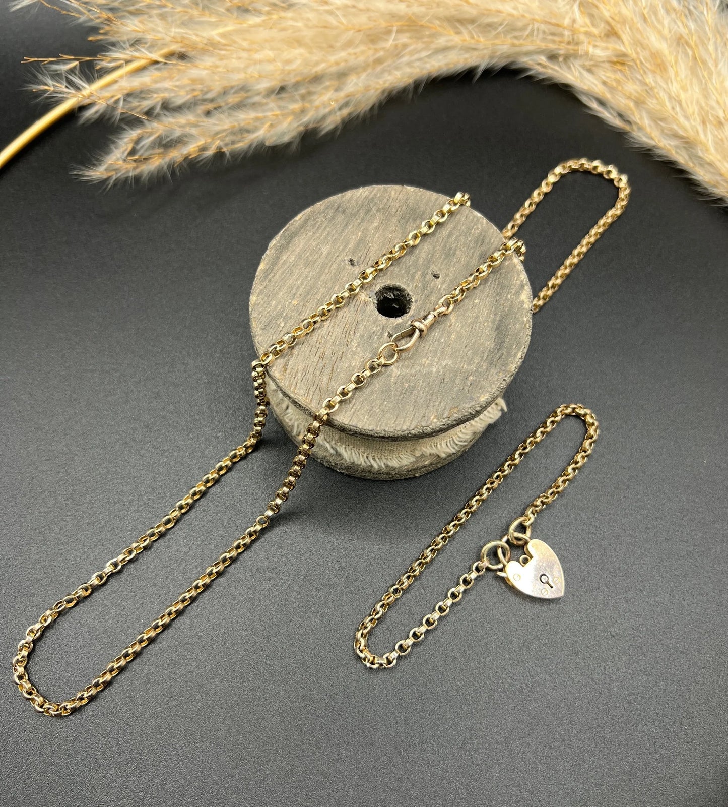 Antique 9 Carat Rose Gold Rolo Link 25 Inch Chain Necklace, Circa 1900