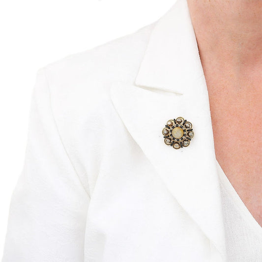 Antique Victorian Man in Moon Feldspar Diamond Enamel Brooch