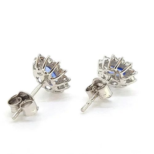 Sapphire and Diamond Oval Cluster Stud Earrings in 18ct White Gold