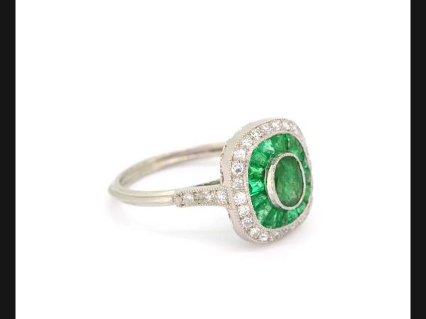 Emerald and Diamond Calibre Set Ring, Platinum