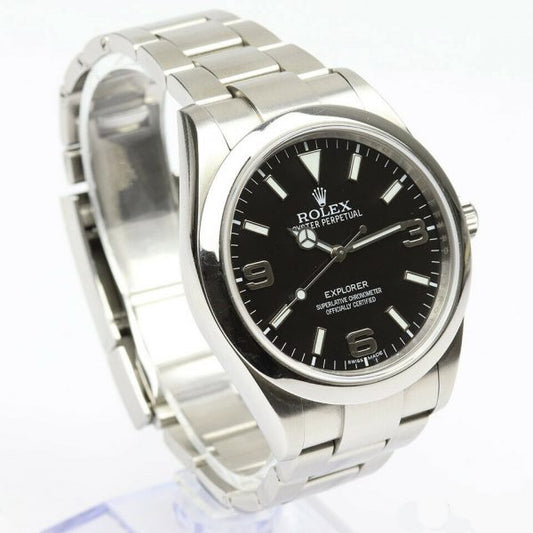 Rolex Explorer 214270 Stainless Steel 39mm Automatic Watch; black dial with 3 Arabic numerals, sapphire crystal and screwdown crown, stainless steel Oyster bracelet strap