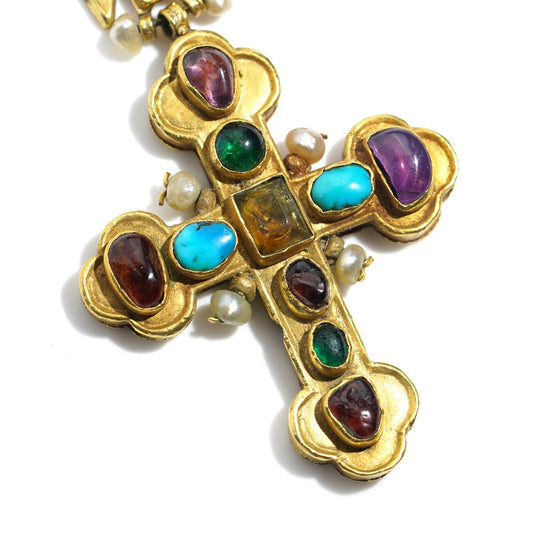 17th Century Antique Multi Gemstone Gold Cross Pendant