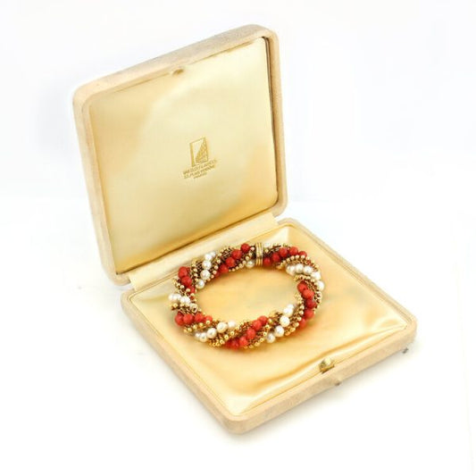 Van Cleef and Arpels 18ct Gold, Coral and Pearl Bead Twirl Bracelet