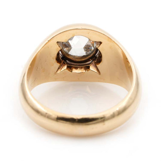 Victorian Antique Rose Cut Diamond Solitaire Signet Gypsy Ring