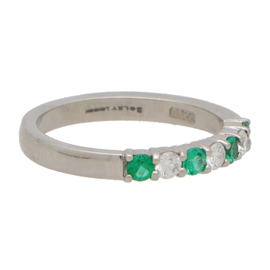 Emerald and Diamond Half Eternity Band Ring