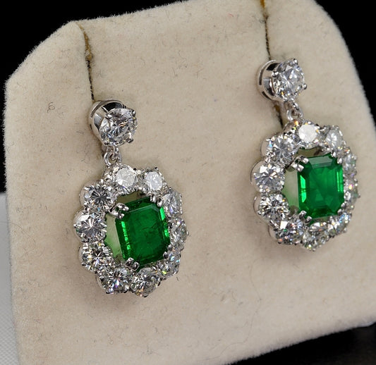 Vintage 2ct Natural Emerald and Diamond Earrings