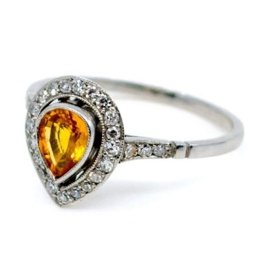 Vintage Platinum Yellow Sapphire and Diamond Cluster Ring, 0.65 Carat