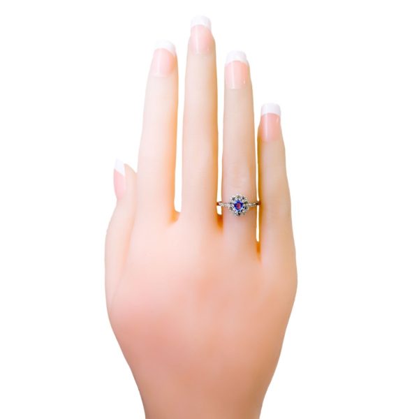 Antique Art Deco Sapphire and Old Mine Cut Diamond Ring, Platinum