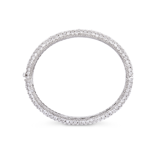Rose Cut Diamond Bangle Bracelet; 9.72 carats oval and pear-shaped rose-cut diamonds, accented with 335 round brilliant diamonds, in 18ct white gold