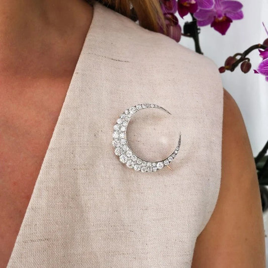 Victorian Antique 7ct Old Cut Diamond Crescent Brooch