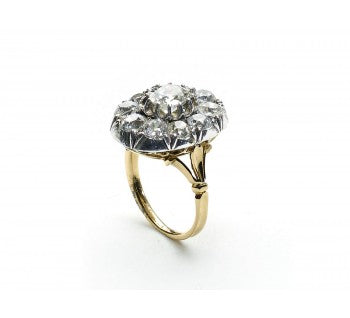 Vintage Diamond Cluster Ring, 2.80 carats, Silver-Upon-Gold, Circa 1980