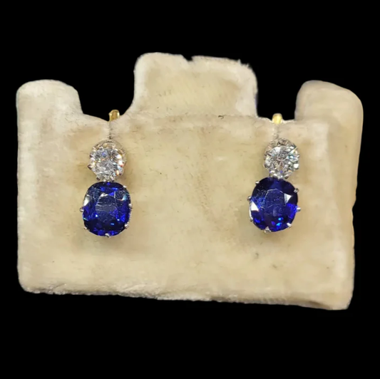 Antique Sapphire and Diamond Drop Earrings