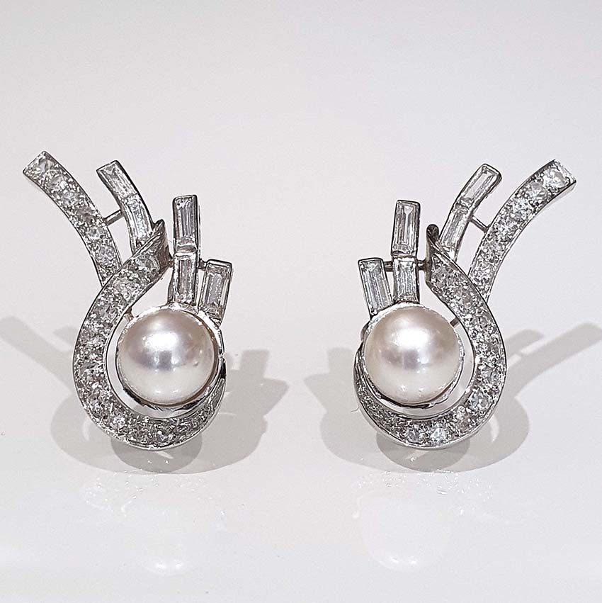 Vintage 1940s Retro Pearl and Diamond Earrings - Deposit Payment