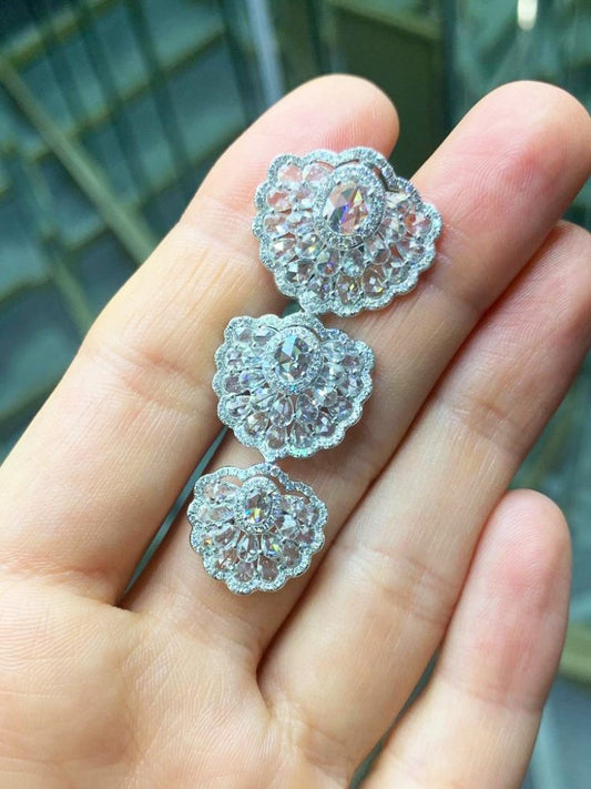 Rose Cut Diamond Orchid Drop Earrings, 8.51 carat total, 18ct White Gold