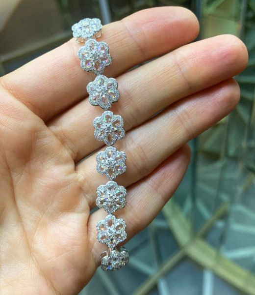 Rose Cut Diamond Flower Cluster Bracelet, 7.21 carats, 18ct White Gold