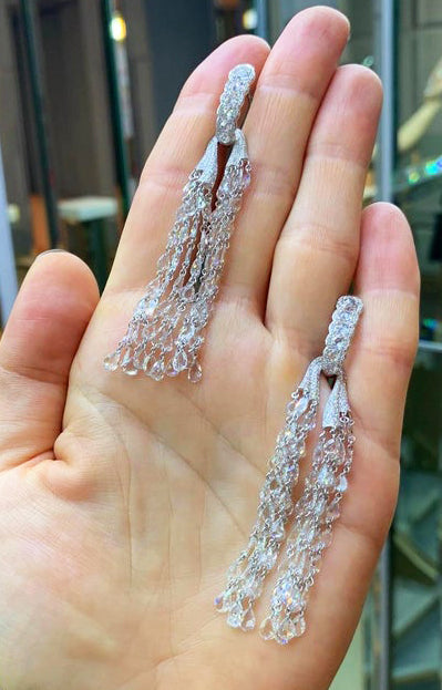 Rose Cut Diamond Tassel Drop Earrings, 12.64 carats, 18ct White Gold
