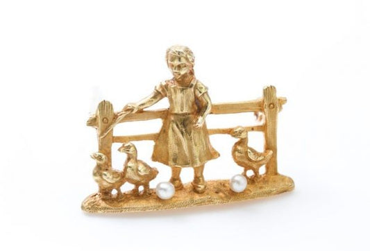 Antique French 18ct Yellow Gold Brooch with Pearls