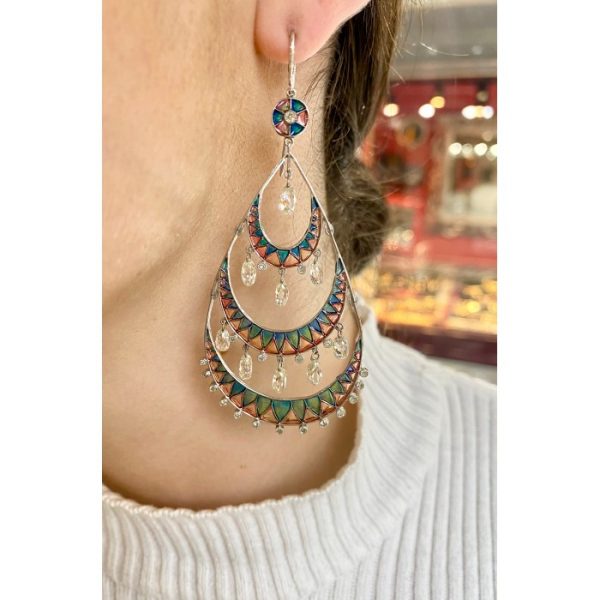 Plique a Jour Enamel and Briolette Diamond Drop Earrings