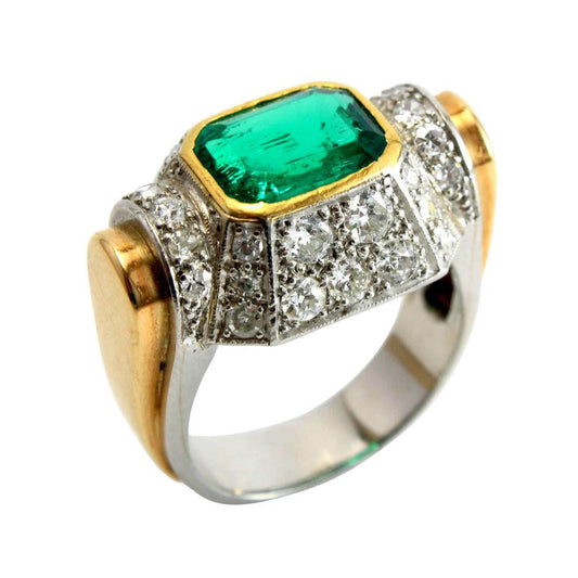 Art Deco Colombian Emerald and Diamond Dress Ring