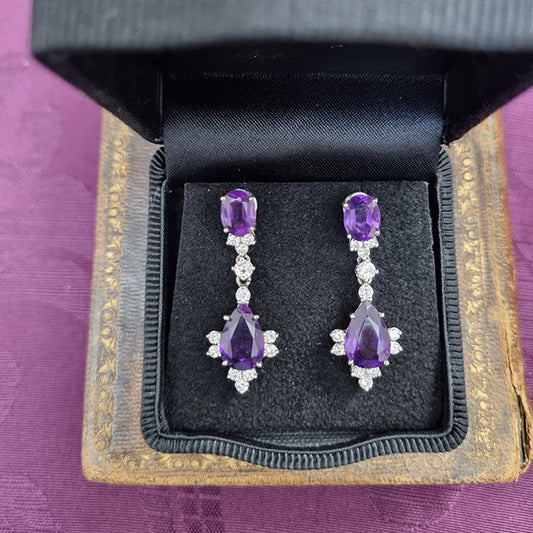 Vintage Amethyst and Diamond Drop Earrings