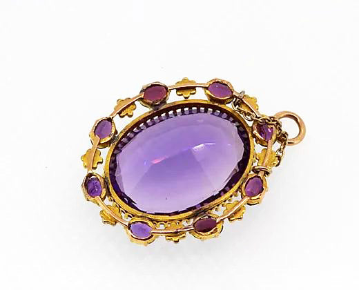 Antique Victorian Amethyst and Pearl Brooch, 14ct Yellow Gold