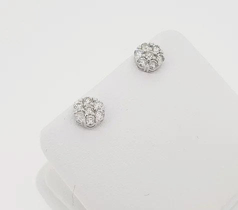 Diamond Flower Cluster Stud Earrings, 0.72 carat total, mounted in 18ct white gold, with post and butterfly fittings