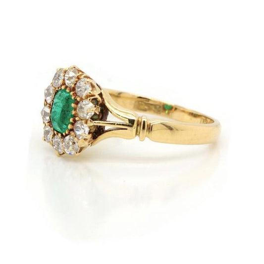 Vintage Emerald and Diamond Cluster Ring, Circa 1930s