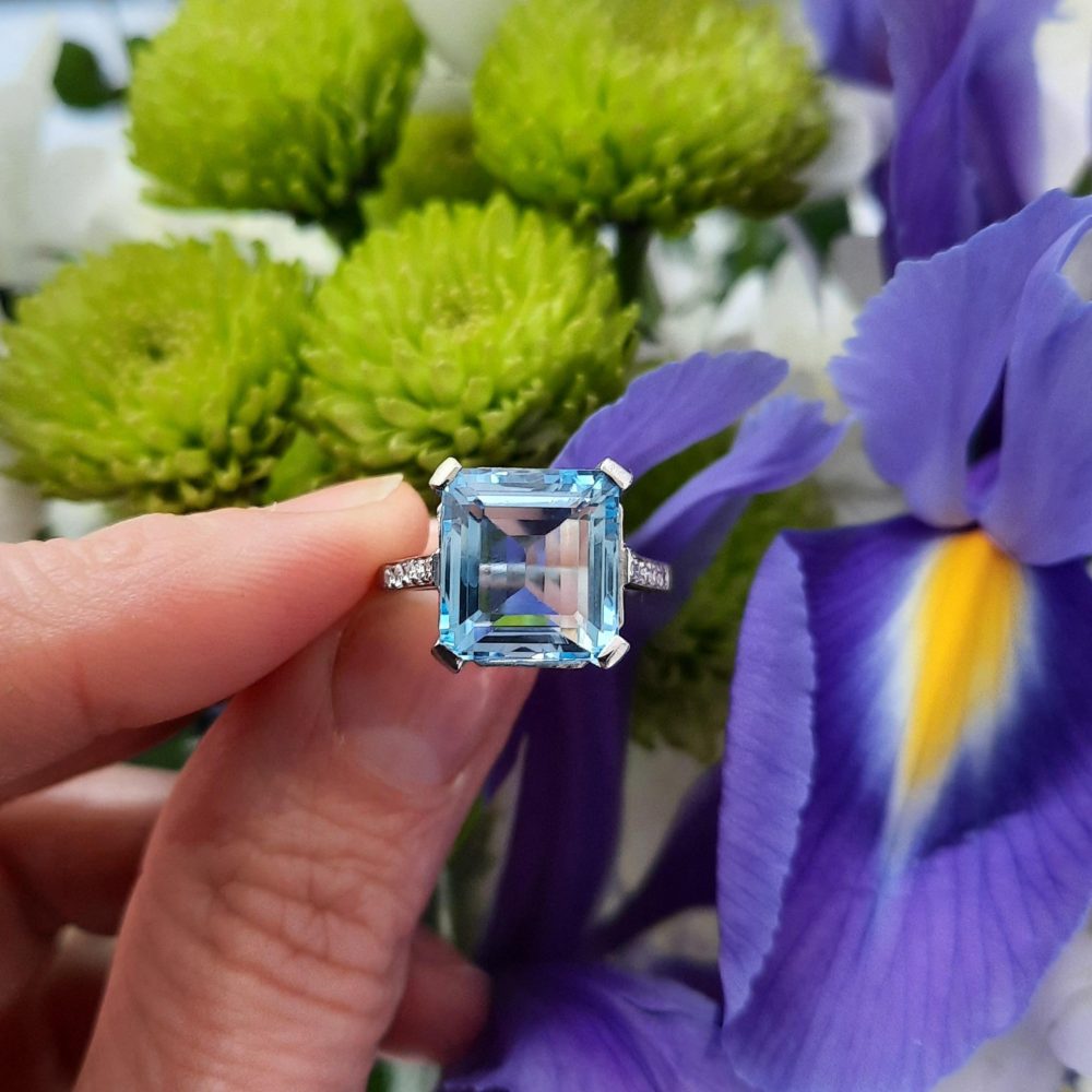 Art Deco Aquamarine and Diamond Dress Ring