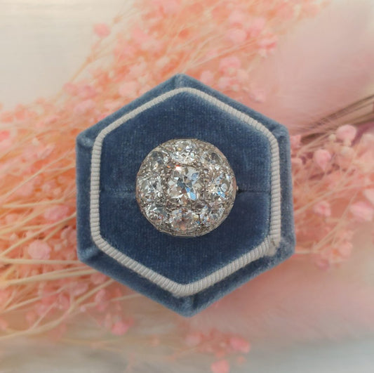 5.8ct Old Mine Cut Diamond Bombe Cluster Ring