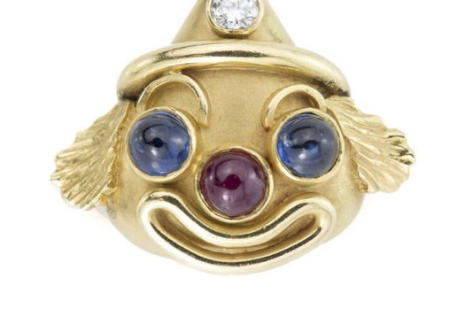 Vintage Deakin and Francis Gem Set 18ct Yellow Gold Clown Pendant