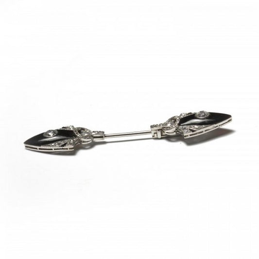 Antique Edwardian Onyx and Diamond Jabot Pin Brooch, 2.50 carats