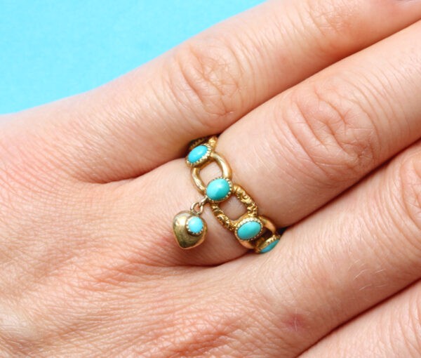 Antique Georgian Turquoise and Gold Ring with Heart Locket