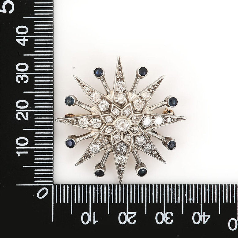 Vintage 1960s Brilliant Diamond Star Pendant Brooch with Sapphires 1.80 carats
