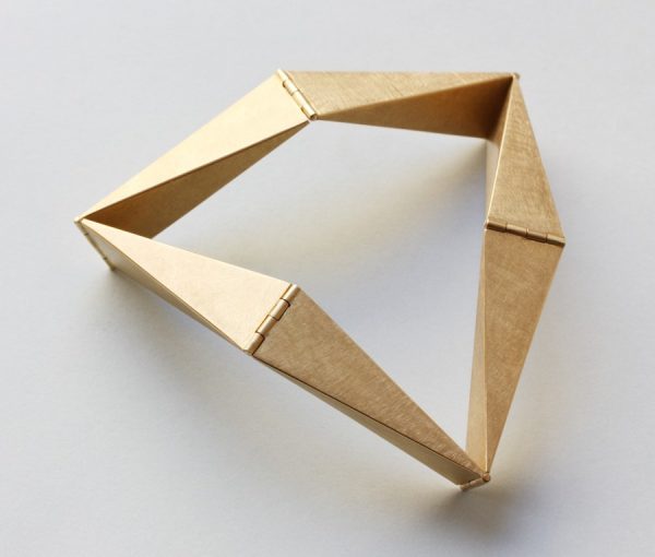 Contemporary 18ct Yellow Gold Geometric Bracelet; A geometrical design 18ct yellow gold bangle by Anne Roose Regenboog.