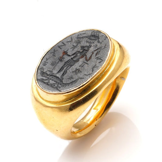 Antique 22ct Yellow Gold Intaglio Ring with Egyptian God